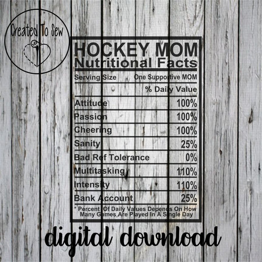 Hockey Mom Nutritional Facts SVG File