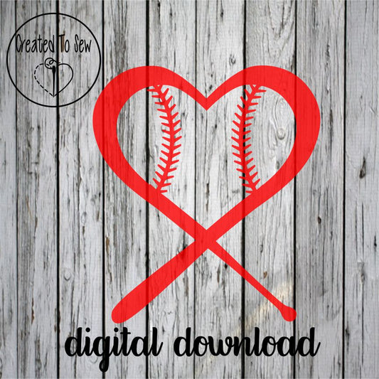 Baseball Bat Heart With Laces SVG