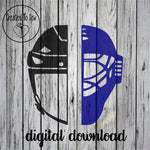 Split Hockey Player And Goalie Helmet SVG File