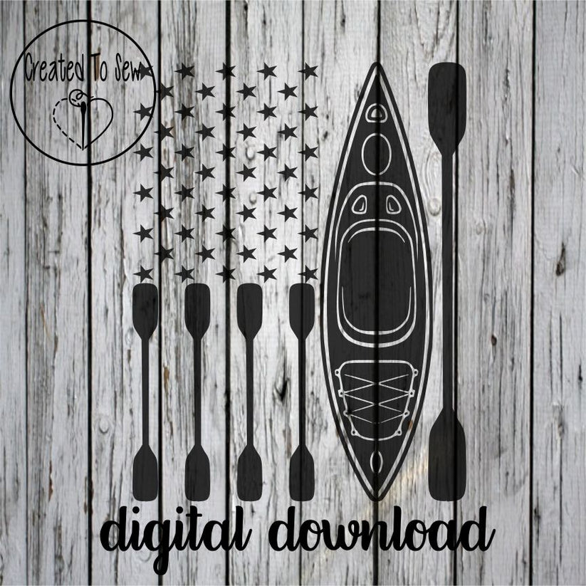 Kayak American Flag SVG File Set Created To Sew