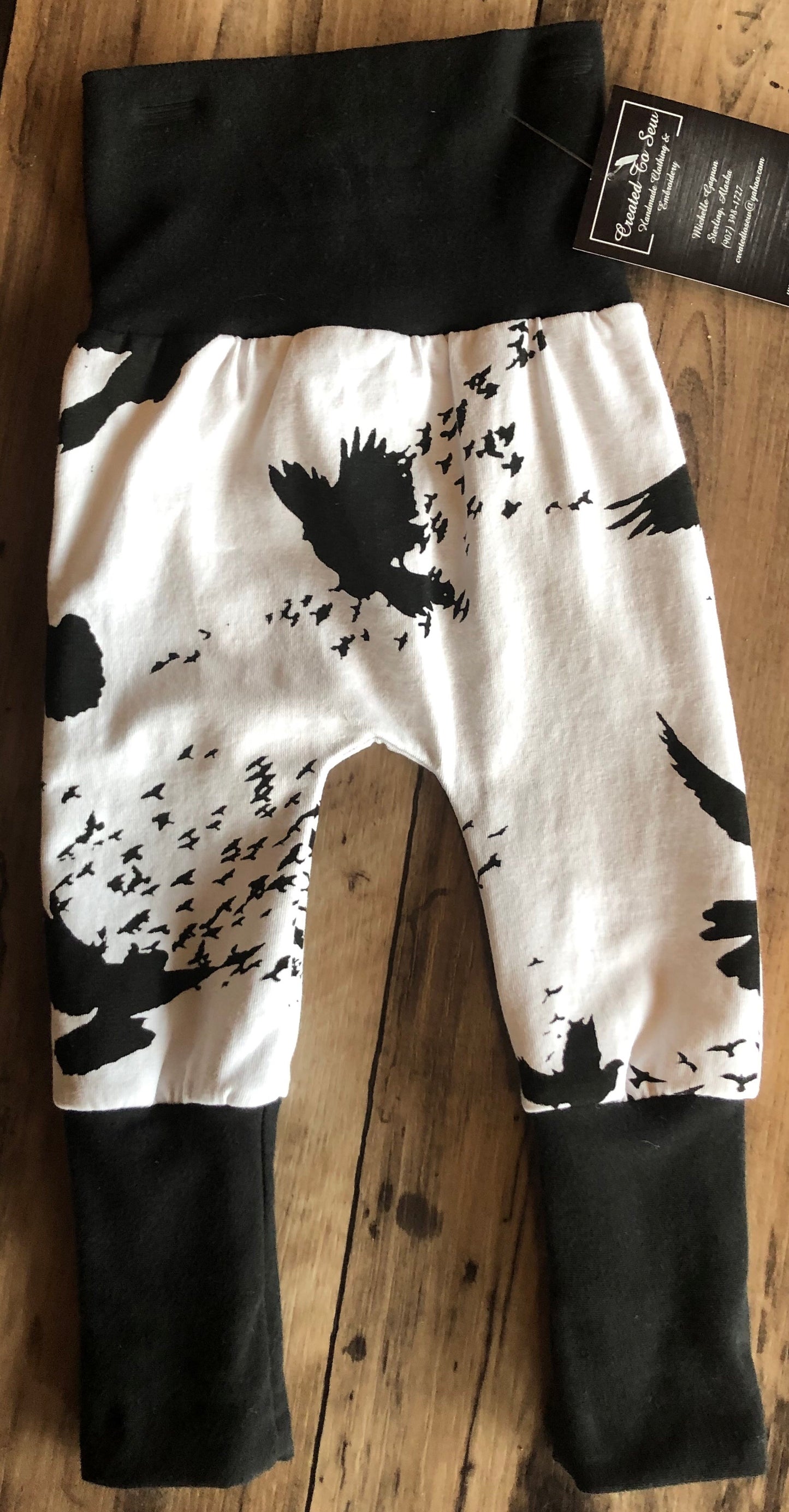 Black & White With Ravens Grow With Me Pants Size NB-3m