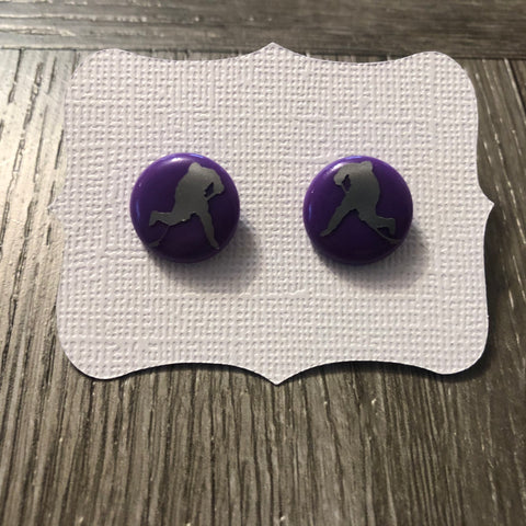 Purple With Gray Hockey Player Earrings