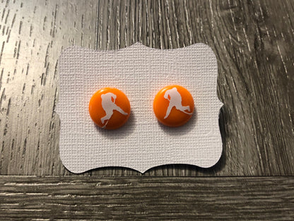 Orange With White Hockey Player Earrings