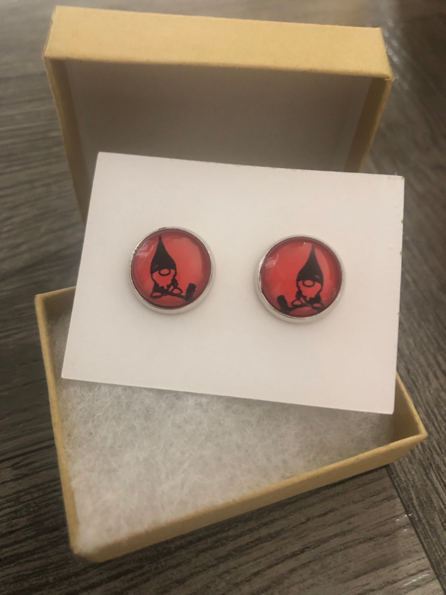 Red Hockey Gnome Handmade 12mm Studded Earrings
