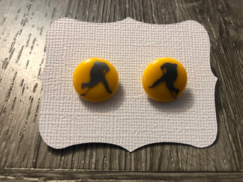 Yellow With Gray Hockey Player Earrings