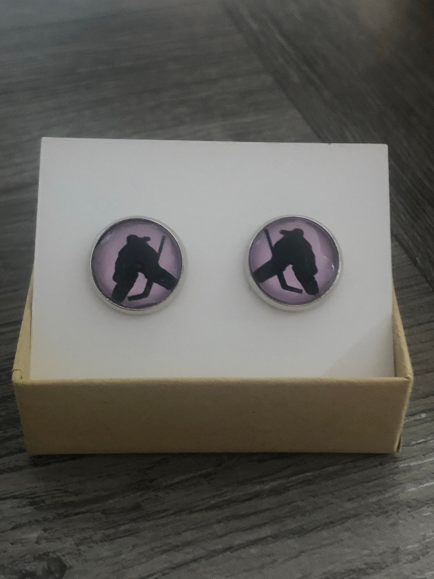 Light Purple Girl Hockey Goalie Handmade 12mm Studded Earrings