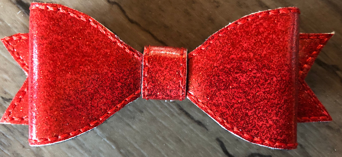Girls Bow Tie Red Glitter Hair Bow