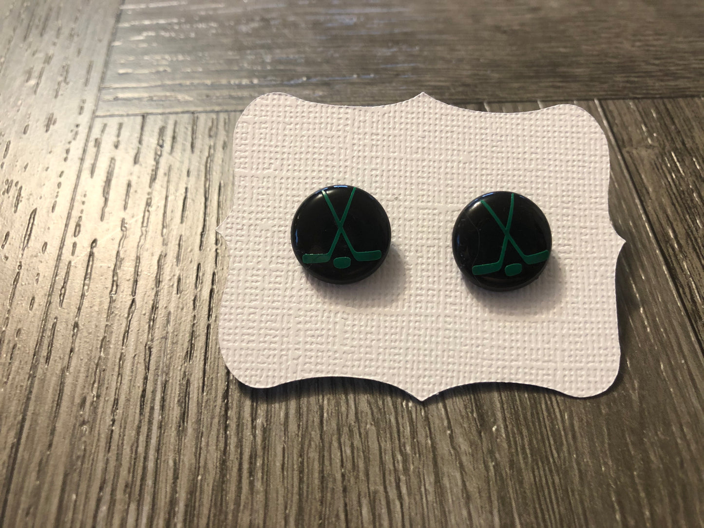 Black With Green Hockey Stick Earrings