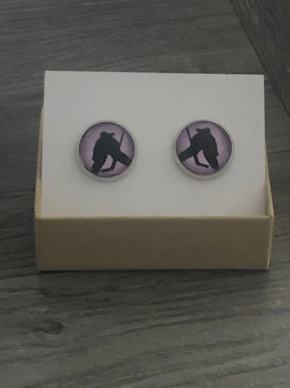 Light Purple Girl Hockey Goalie Handmade 12mm Studded Earrings