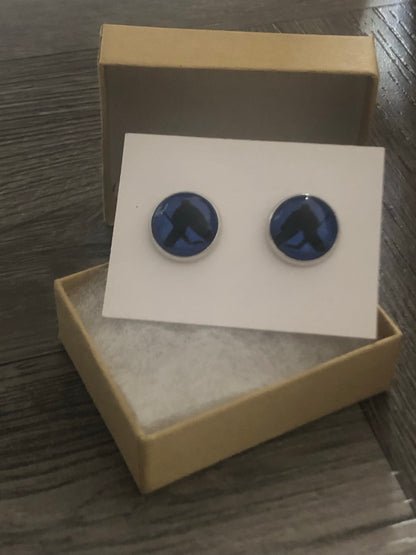 Blue Hockey Goalie Handmade 12mm Studded Earrings