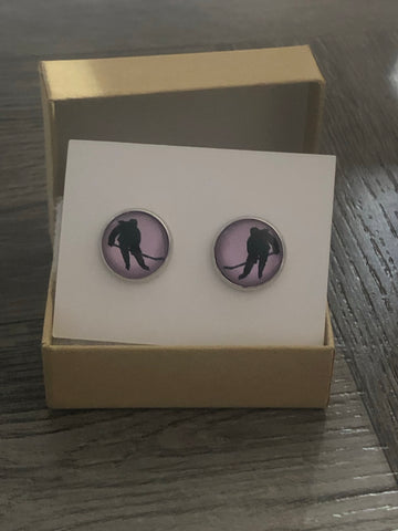 Light Purple Girl Hockey Player Handmade 12mm Studded Earrings