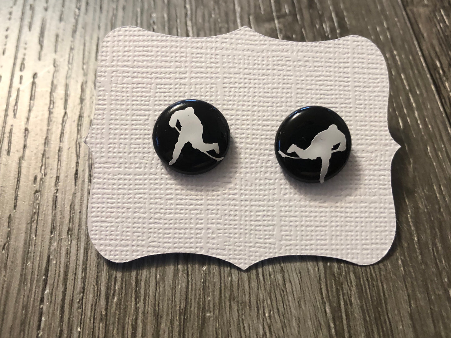 Black With White Hockey Player Earrings