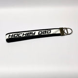 Hockey Dad Lanyard Keychain Black With White Hockey Lace