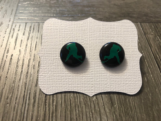 Black With Green Hockey Player Earrings