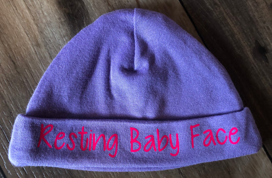 “Resting Baby Face” RBF Purple Newborn Baby Beanie