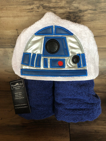 Blue Robot Children’s Hooded Towel White And Blue