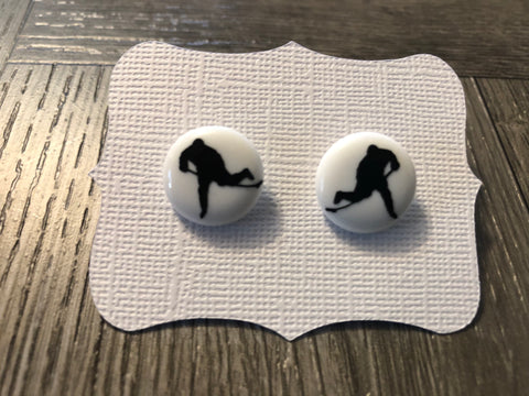 White With Black Hockey Player Earrings