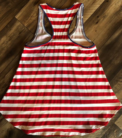 Stars and Strips Patriotic Loose Fitting Tank Top With Removable Bow Size L