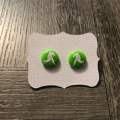 Green With White Hockey Player Earrings