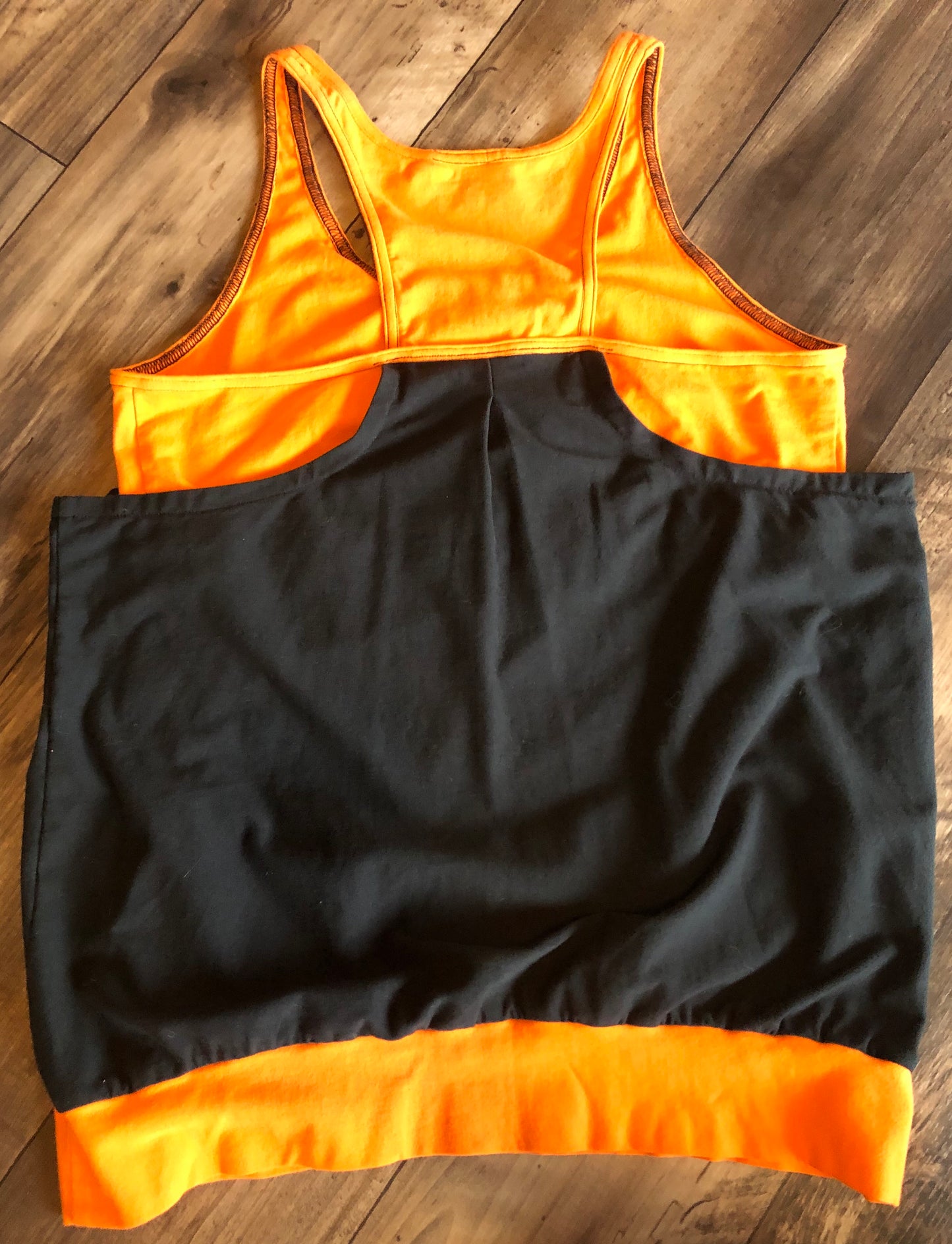 Neon Orange and Black Overlay Tank Top With Built in Bra Size XL