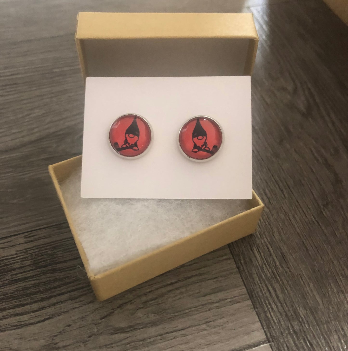 Red Hockey Goalie Gnome Handmade 12mm Studded Earrings
