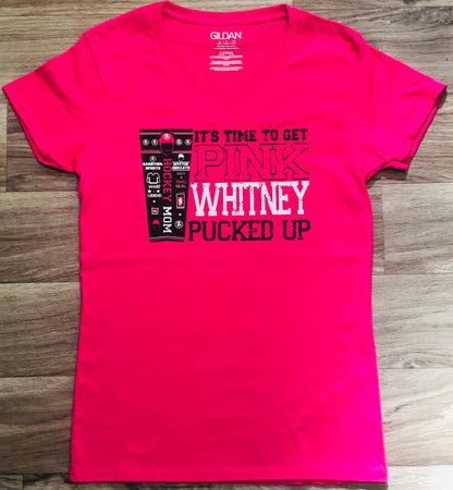 It’s Time To Get Pucked Up Ladies Fit Hockey Mom V-Neck Shirt