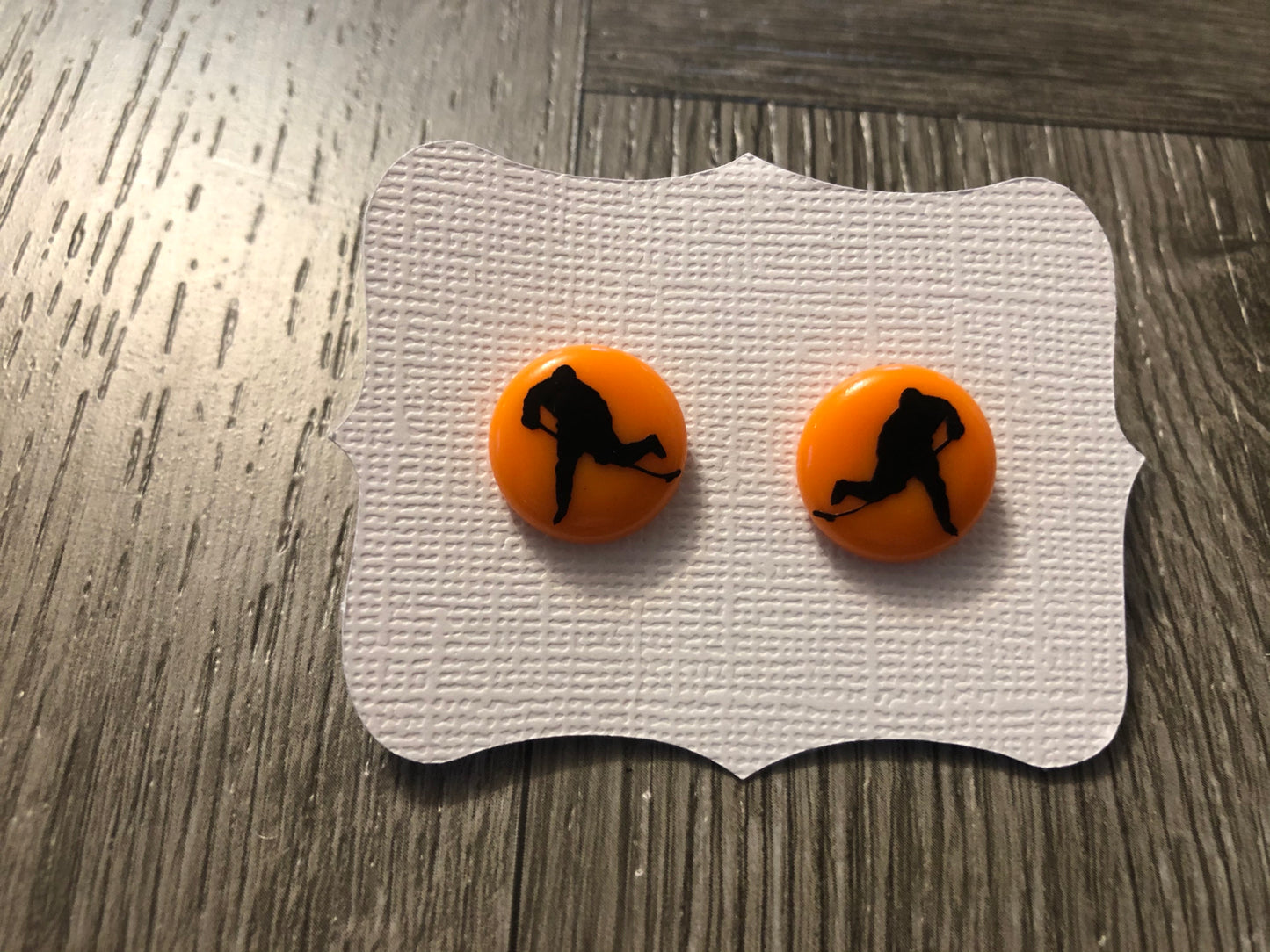 Orange With Black Hockey Player Earrings