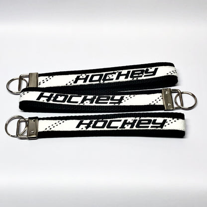 Hockey Lanyard Keychain Black With White Hockey Lace
