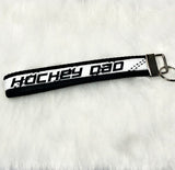 Hockey Dad Lanyard Keychain Black With White Hockey Lace