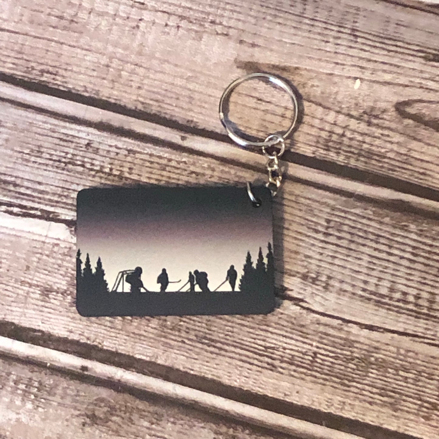 Double Sided Pond Hockey and Breakout Puck Hockey Rink Keychain