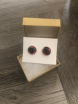 Red Hockey Puck Heart Handmade 12mm Studded Earrings