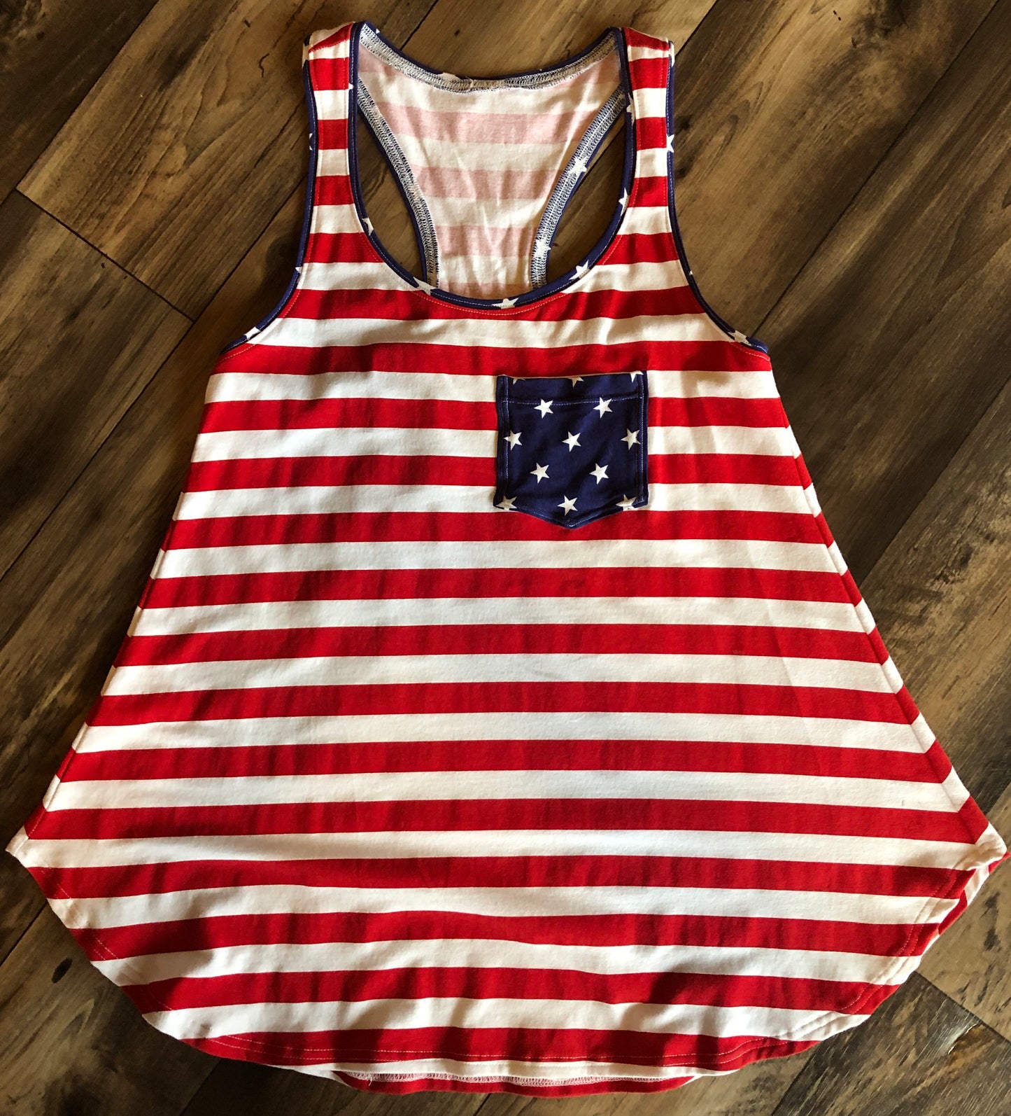 Stars and Strips Patriotic Loose Fitting Tank Top With Removable Bow Size L