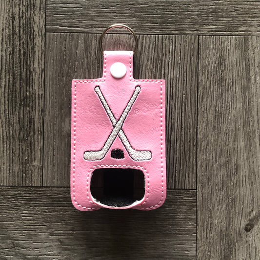 Pink Hockey Inhaler Holder With Snap Closure and A Key Ring