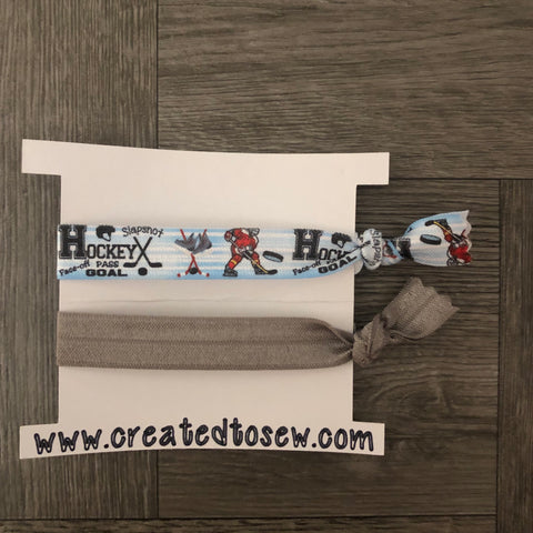 Hockey Elastic Hair Tie With Solid Gray Set