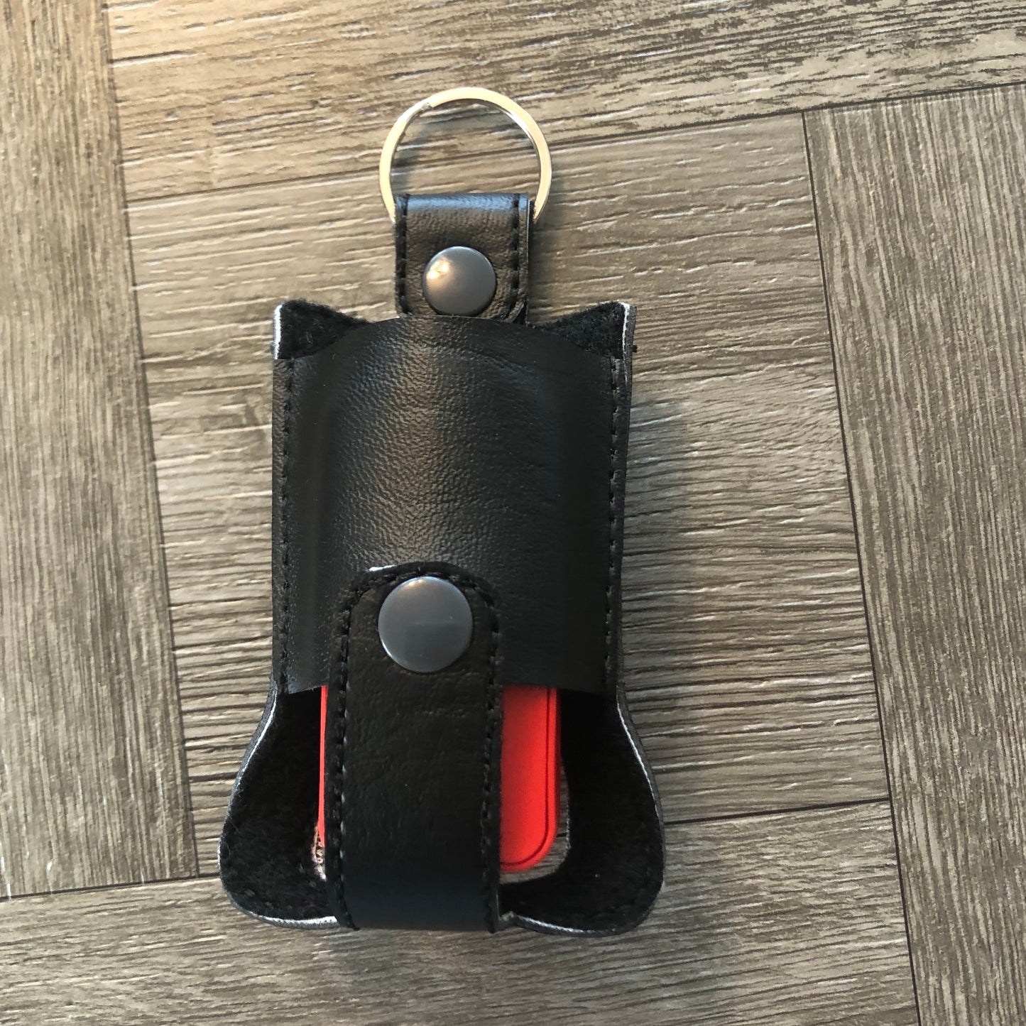 Black Hockey Inhaler Holder With Snap Closure And A Key Ring