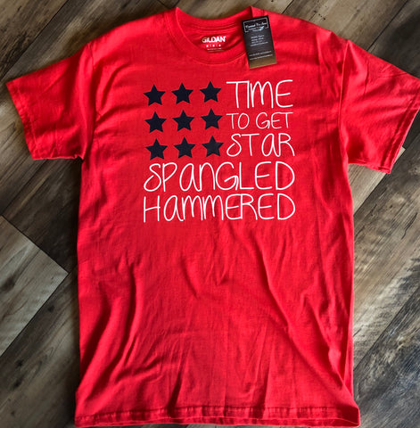 “Time To Get Star Spangled Hammered” Red T-Shirt Size M
