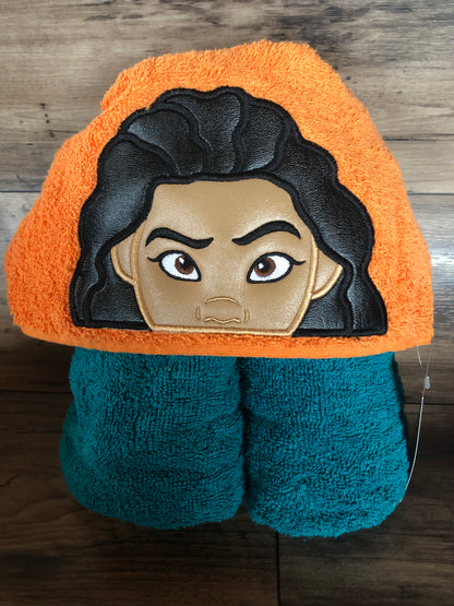 Polynesian Princess Children’s Hooded Towel Turquoise And Orange