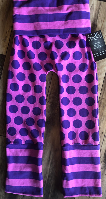 Purple Dots & Stripes Grow With Me Pants Size 12m-5T