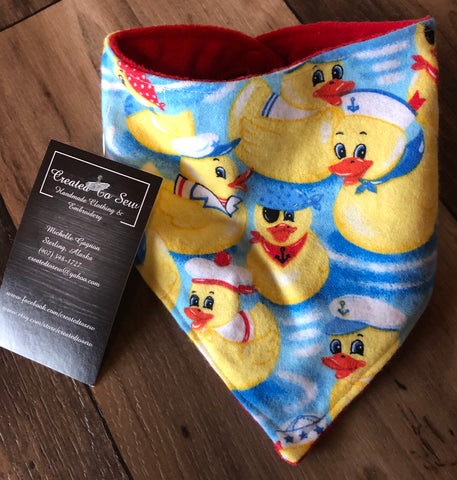Rubber Ducky Blue and Red Baby Drool Bandana Bib