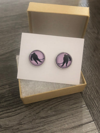 Light Purple Girl Hockey Player Handmade 12mm Studded Earrings