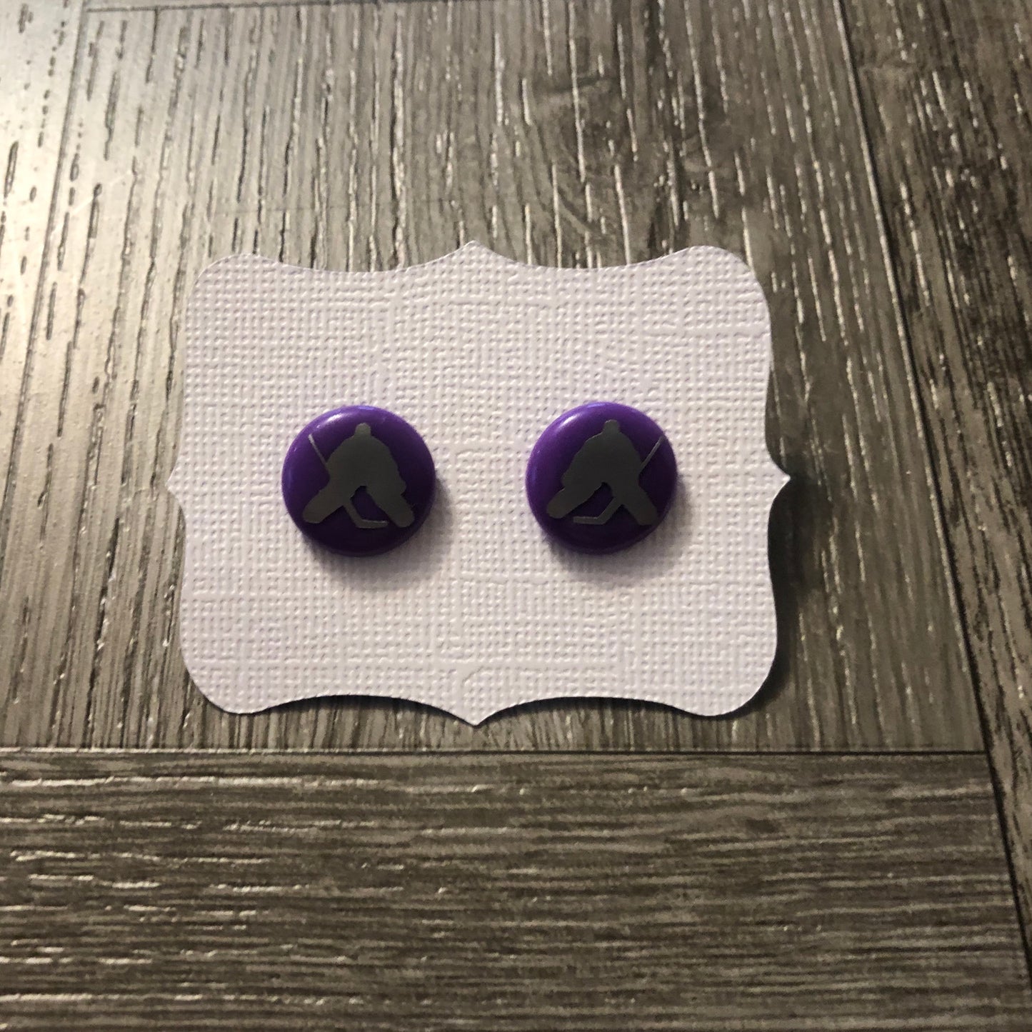 Purple With Gray Goalie Earrings