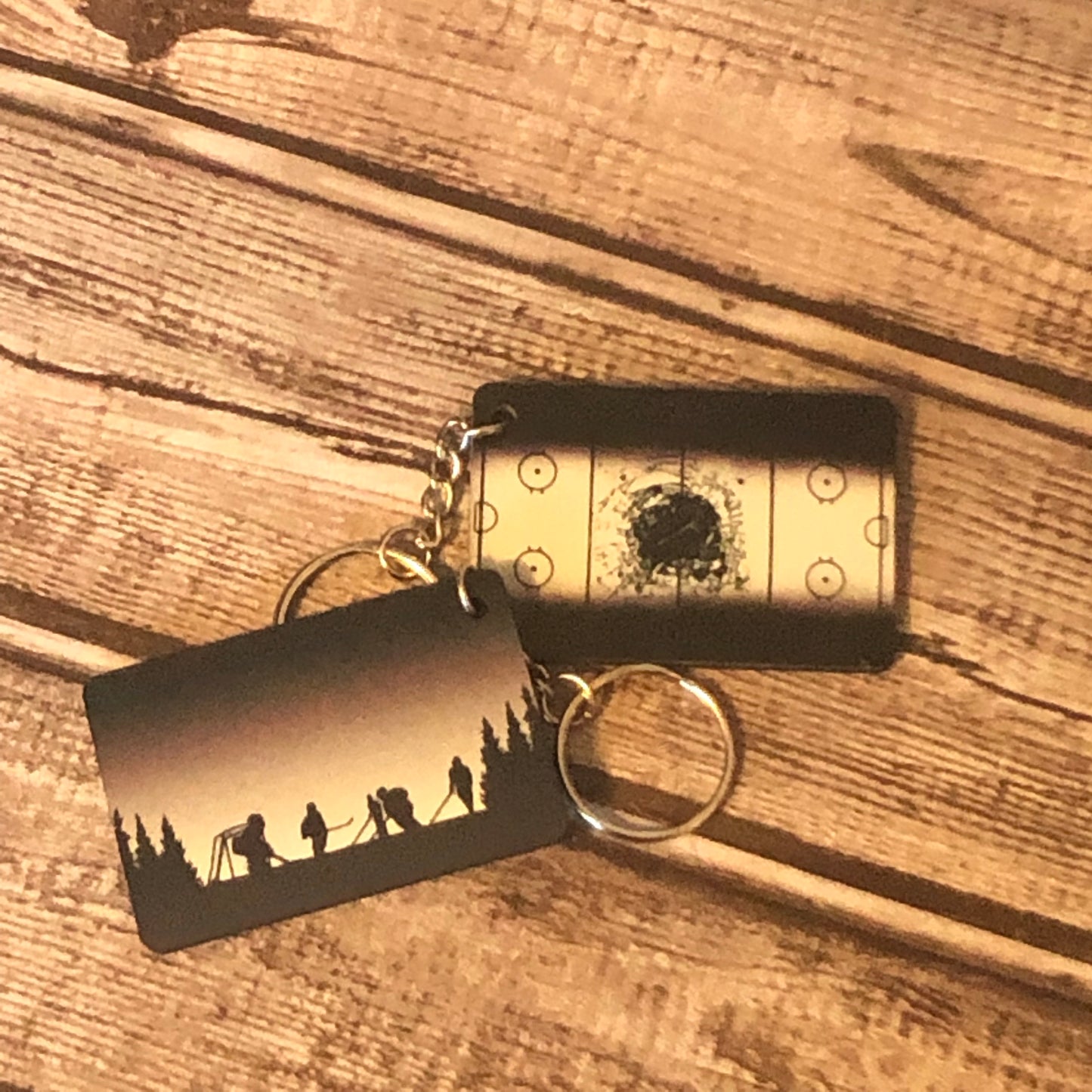 Double Sided Pond Hockey and Breakout Puck Hockey Rink Keychain